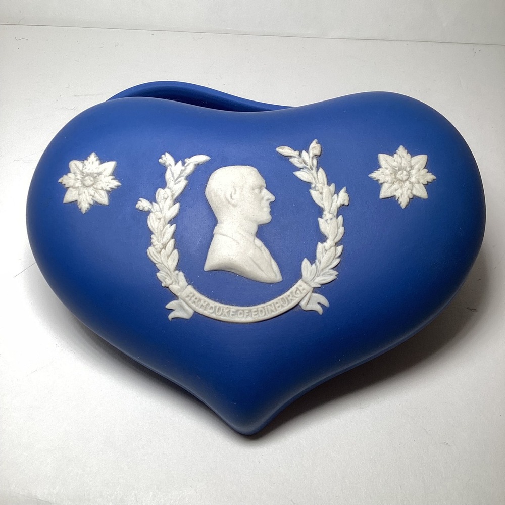 Wedgwood Cobalt Blue Jasperware Heart Trinket Box HRH Duke of Edinburgh Profile
